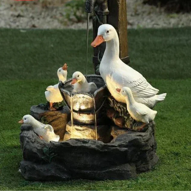 Lunaverde Solar Dekorative Brunnen Ente & Eichhörnchen | Gartenfigur mit LED Licht | Wetterfestes Harz | Für Terrasse & Balkon