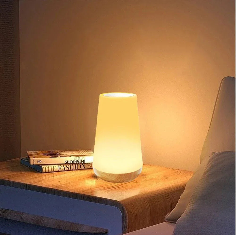 Tischlampe - Holzfuß - Touch-Steuerung