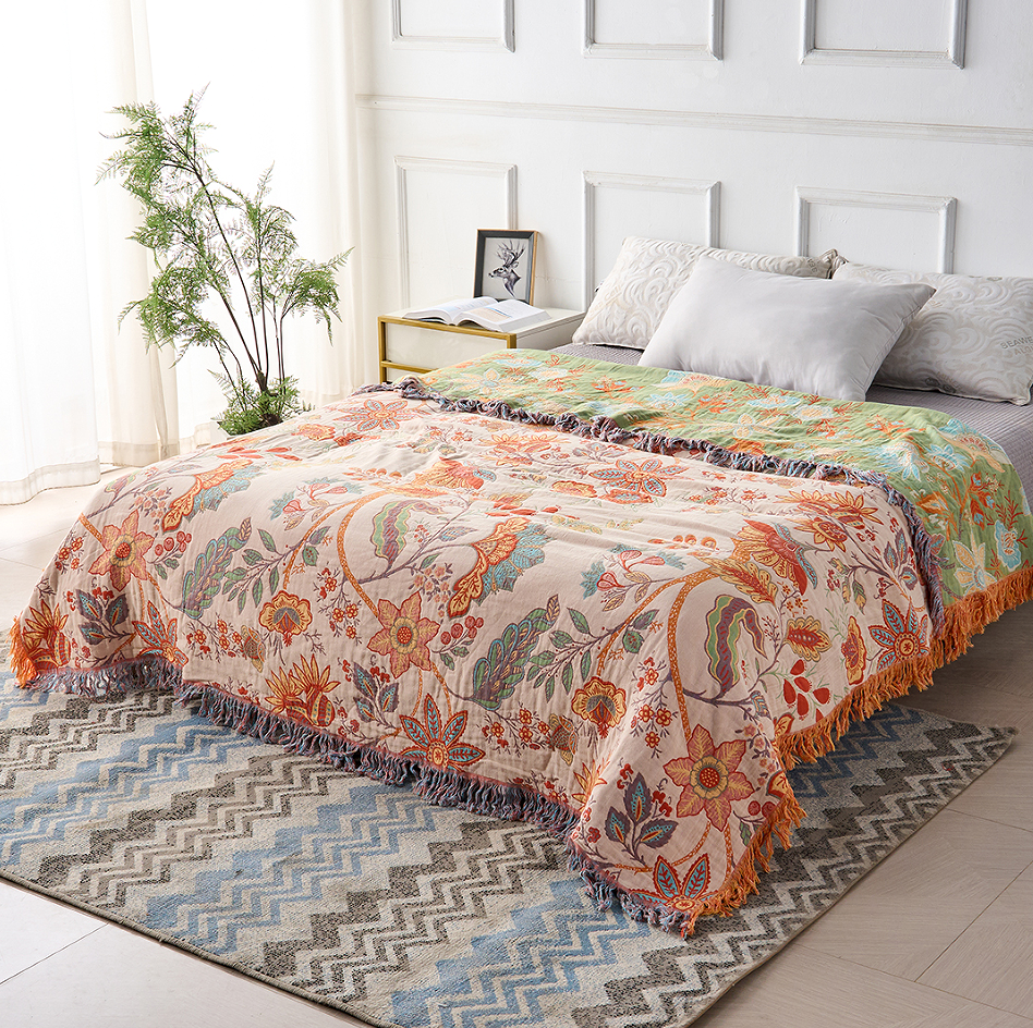Rustikale Florale Boho-Decke | 100% Baumwoll-Blumen-Decke