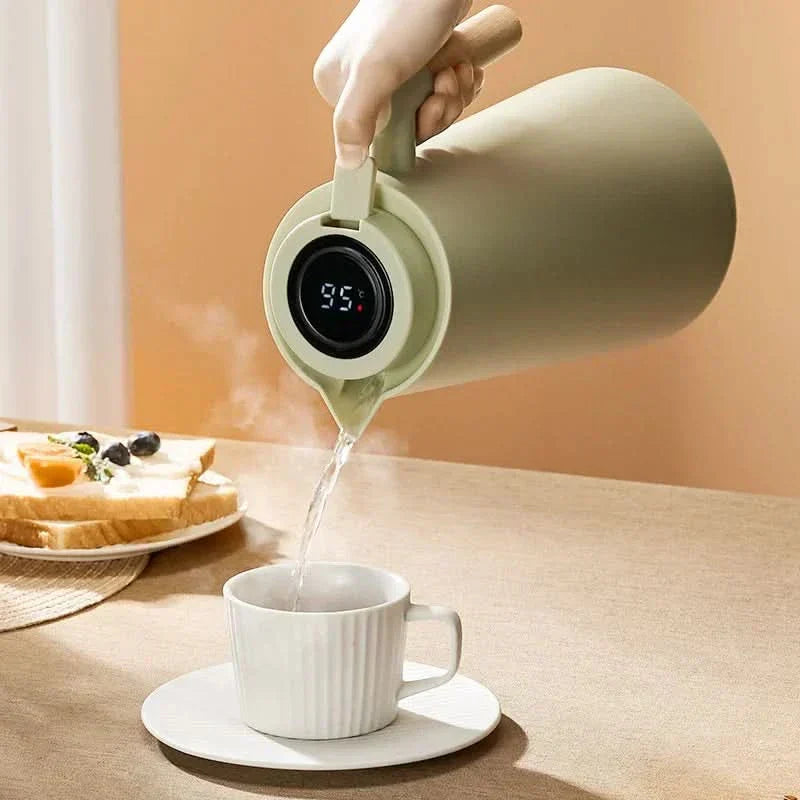 Thermokanne mit Temperaturanzeige | Isolierkanne 1 Liter für Kaffee & Tee | Heatina