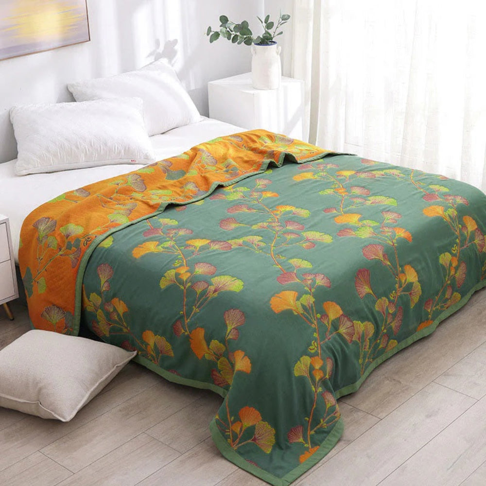Jacquard Floral Ginkgo-Blätter Wendebettdecke