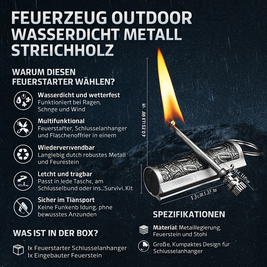 Feuerzeug Outdoor Wasserdicht Metall Streichholz