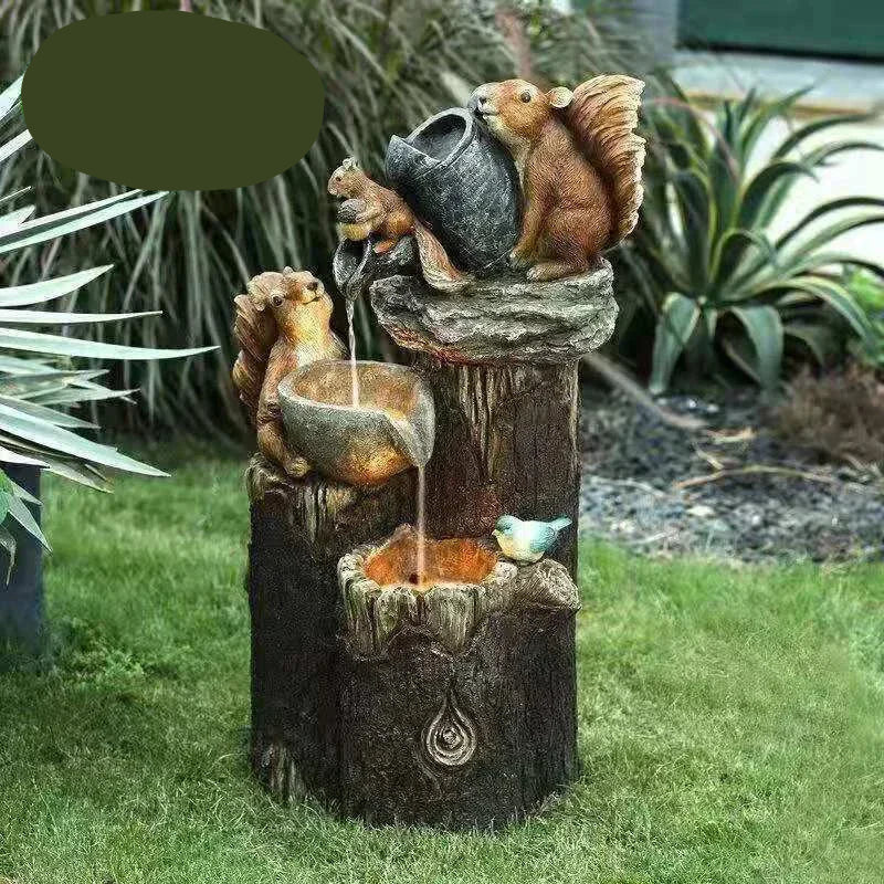 Lunaverde Solar Dekorative Brunnen Ente & Eichhörnchen | Gartenfigur mit LED Licht | Wetterfestes Harz | Für Terrasse & Balkon