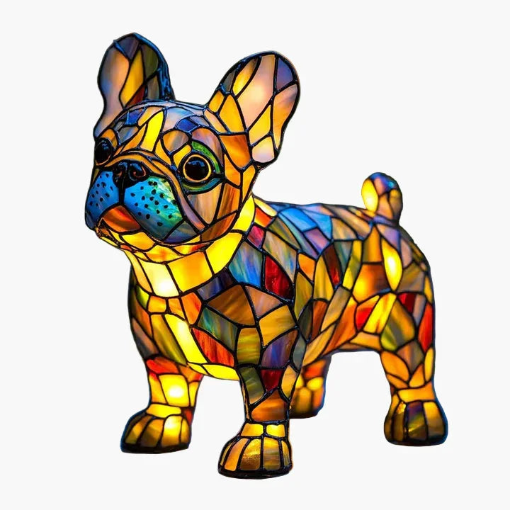 Buntglaslampe - Hundedesign - Tischlampen