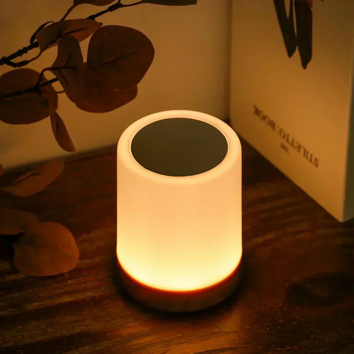 Tischlampe - Holzfuß - Touch-Steuerung