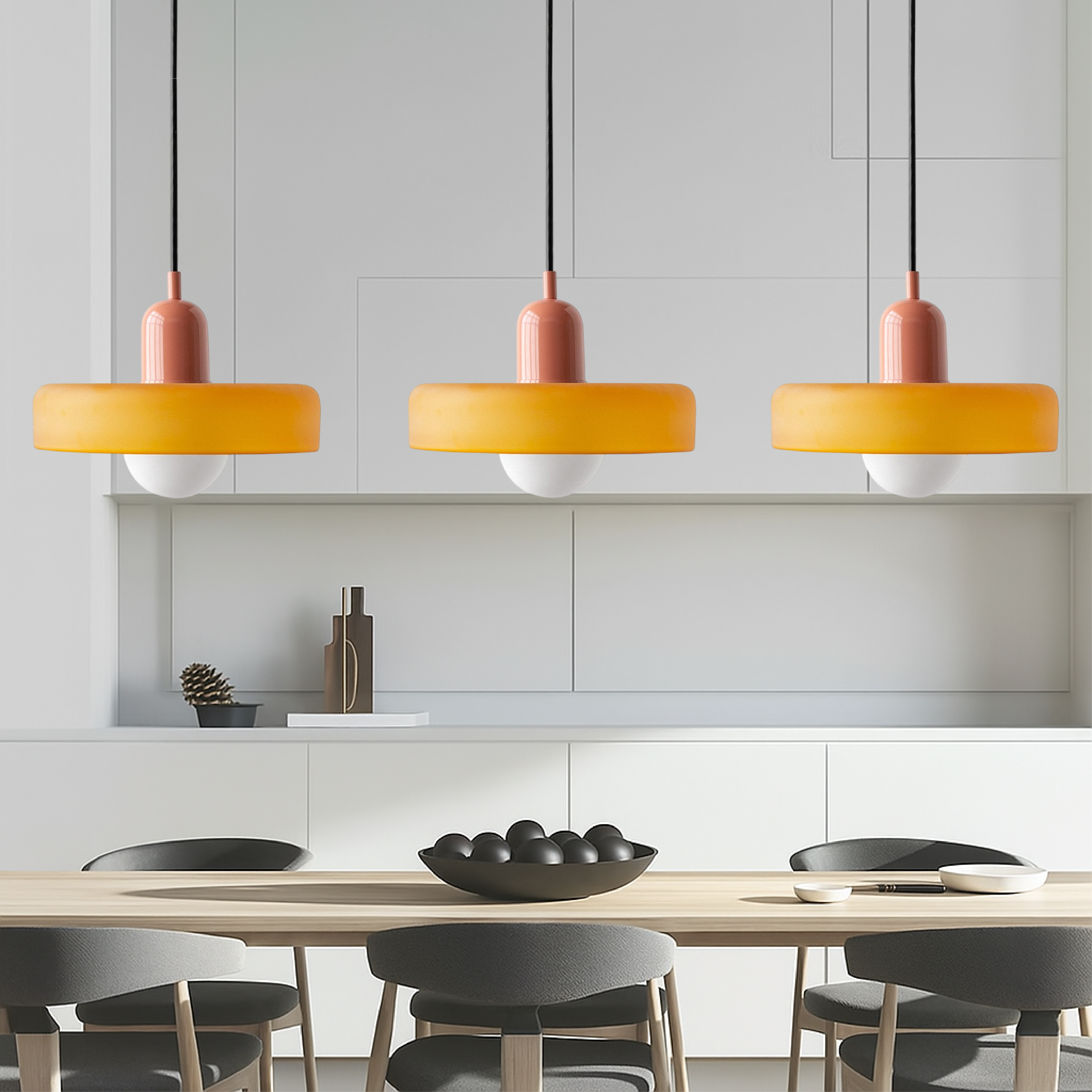 3-Head Bauhaus Farbige Glas Pendelleuchte