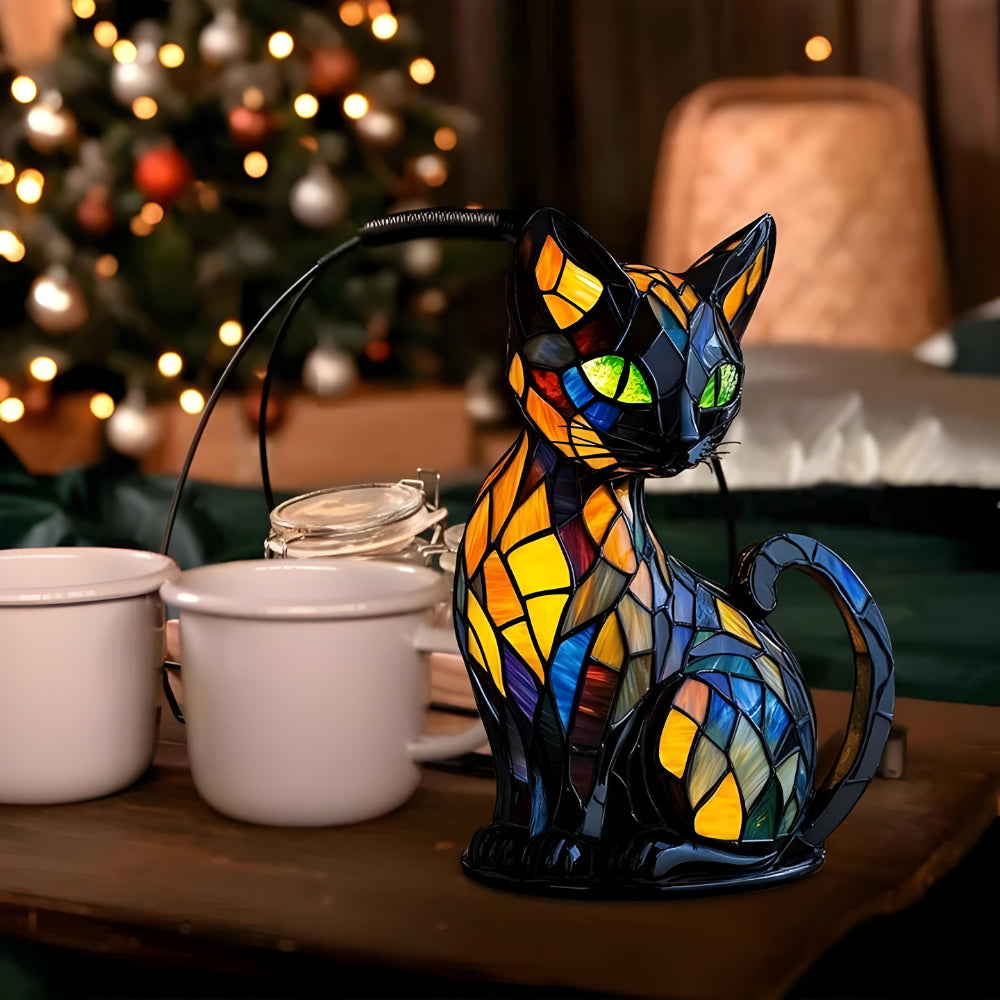 Handgefertigte Katzenlampe Farbwechsel Tischleuchte aus Glas