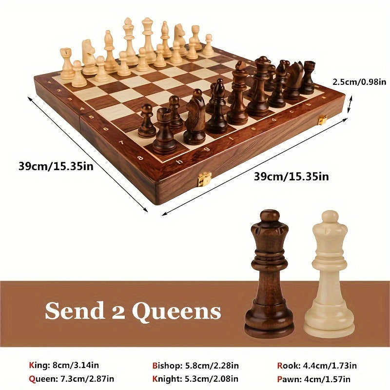 Holz-Schachset | Schachbrett mit Schachfiguren | Faltbar & Tragbar | RoyalBrett