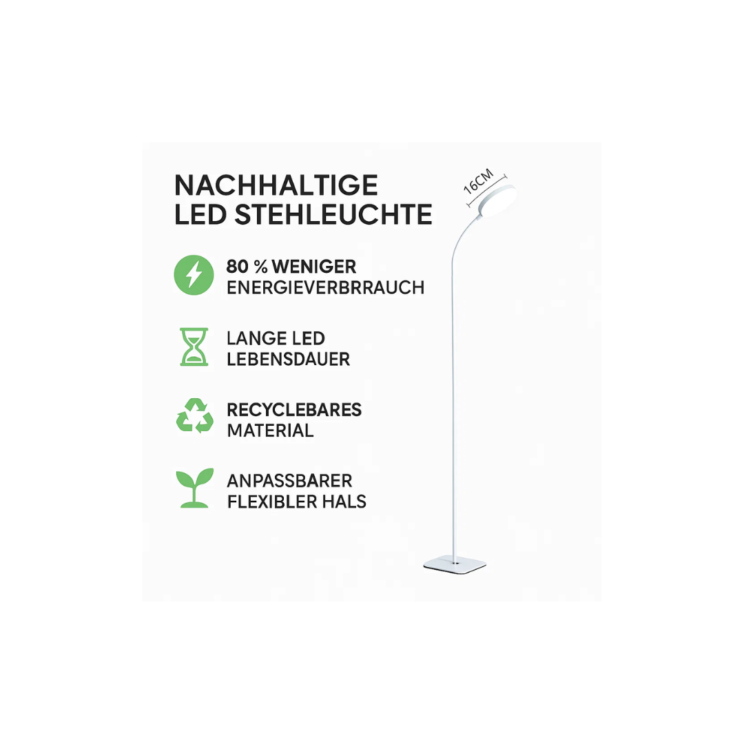 LED-Stehlampe im minimalistischen Design mit warmem Licht